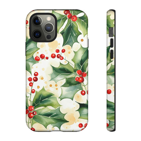 Christmas Holly on a Golden Background - Impact Resistant Phone Case iPhone 12 Pro Glossy